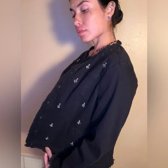 Chico's Black Embellished Jean Jacket - Picture 6 of 7